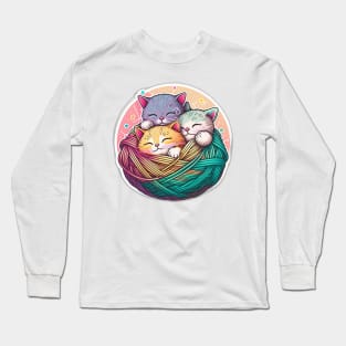 Cute Kittens in Ball of Yarn Pastel Long Sleeve T-Shirt